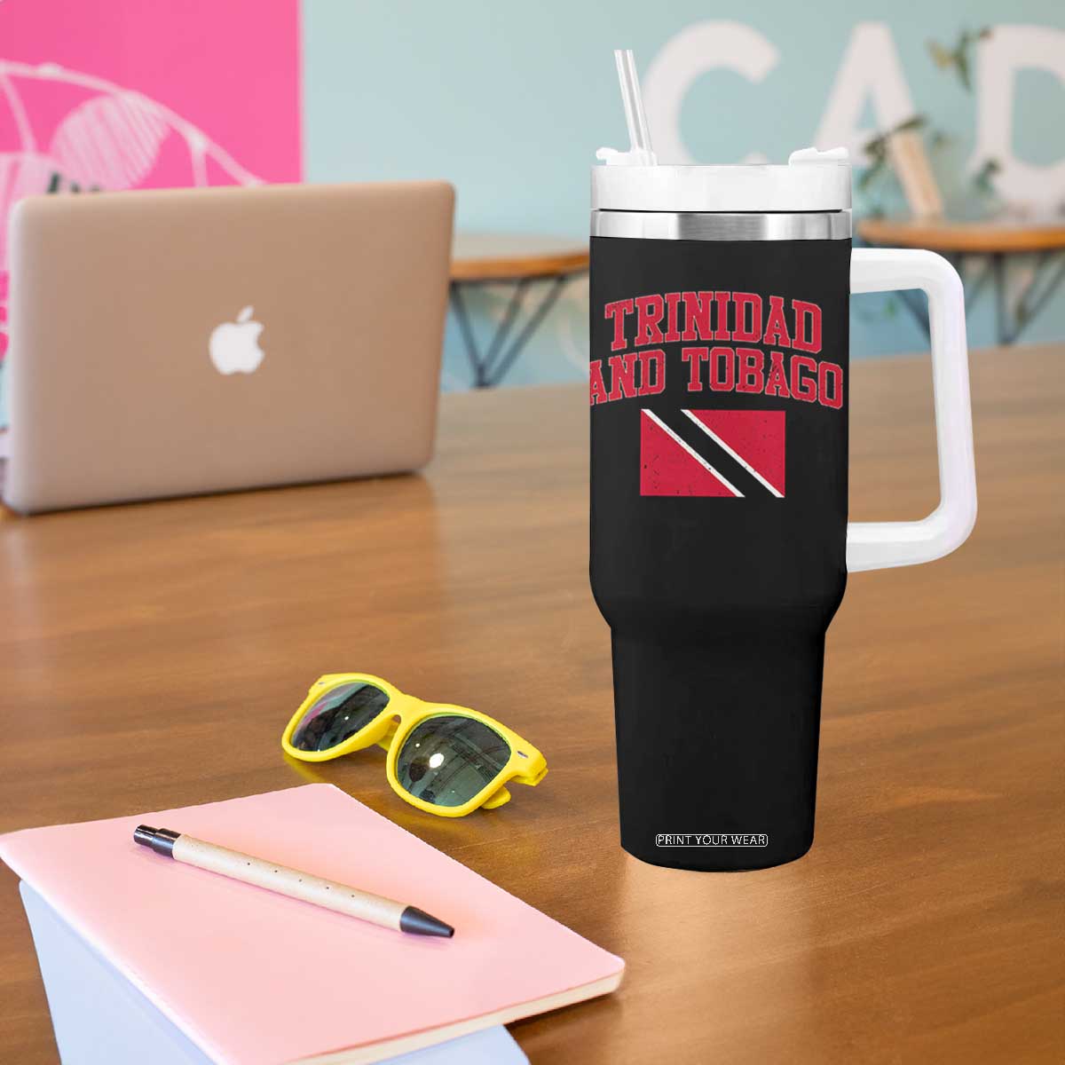 Trinidad And Tobago Athletic Throwback Design Tumbler With Handle Vintage Trinidadian Flag