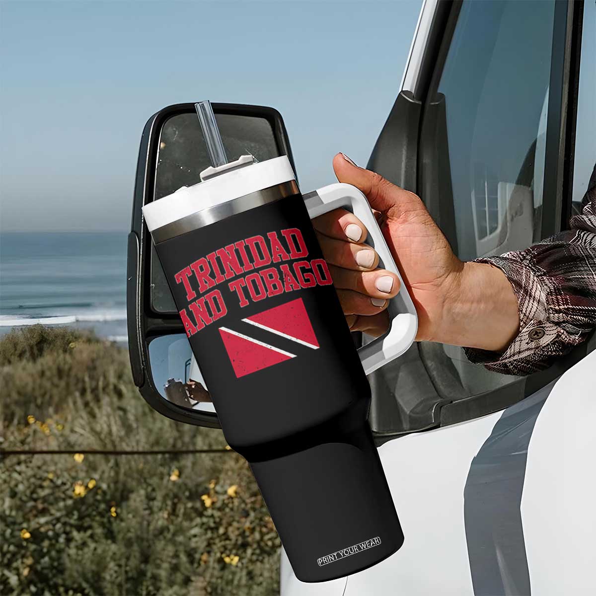 Trinidad And Tobago Athletic Throwback Design Tumbler With Handle Vintage Trinidadian Flag
