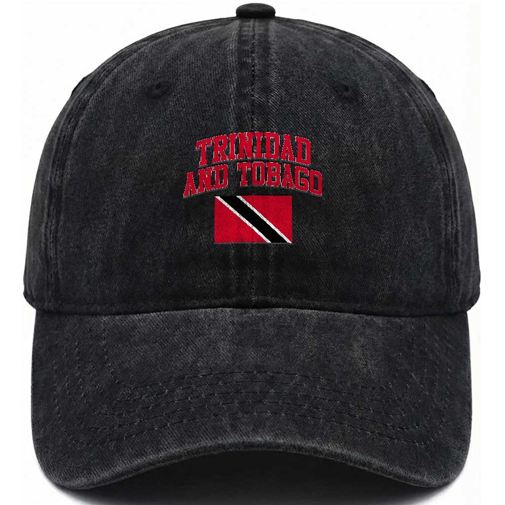 Trinidad And Tobago Athletic Throwback Design Washed Cotton Baseball Cap Vintage Trinidadian Flag TS11 Print Your Wear