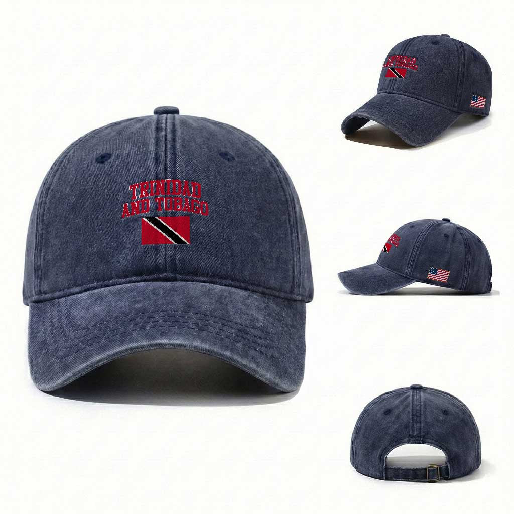 Trinidad And Tobago Athletic Throwback Design Washed Cotton Baseball Cap Vintage Trinidadian Flag