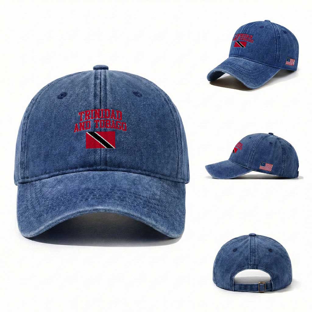 Trinidad And Tobago Athletic Throwback Design Washed Cotton Baseball Cap Vintage Trinidadian Flag