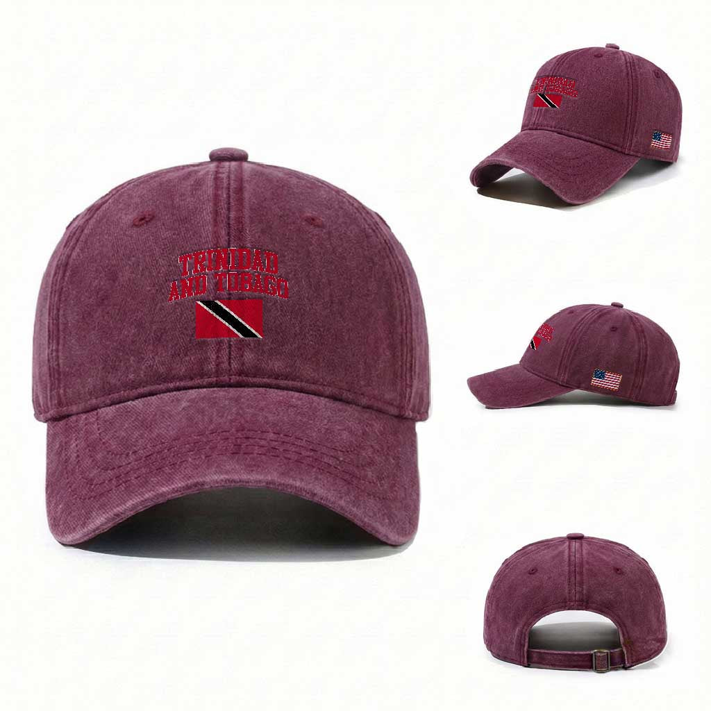 Trinidad And Tobago Athletic Throwback Design Washed Cotton Baseball Cap Vintage Trinidadian Flag