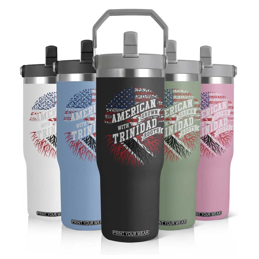 American Grown WIth Trinidad Roots Flip Straw Tumbler Proud Trinidadian and Tobagonian Americans