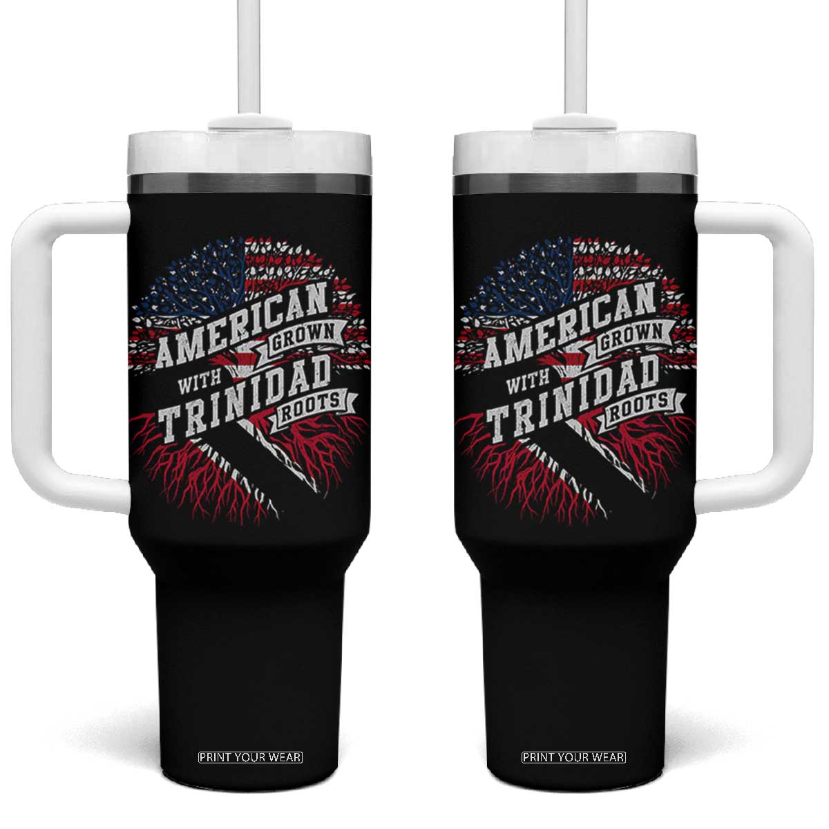 American Grown WIth Trinidad Roots Tumbler With Handle Proud Trinidadian and Tobagonian Americans TS11 One Size: 40 oz Black Print Your Wear