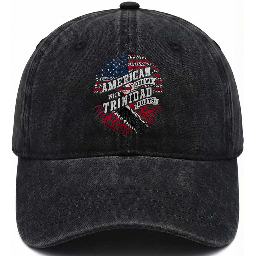 American Grown WIth Trinidad Roots Washed Cotton Baseball Cap Proud Trinidadian and Tobagonian Americans TS11 Print Your Wear