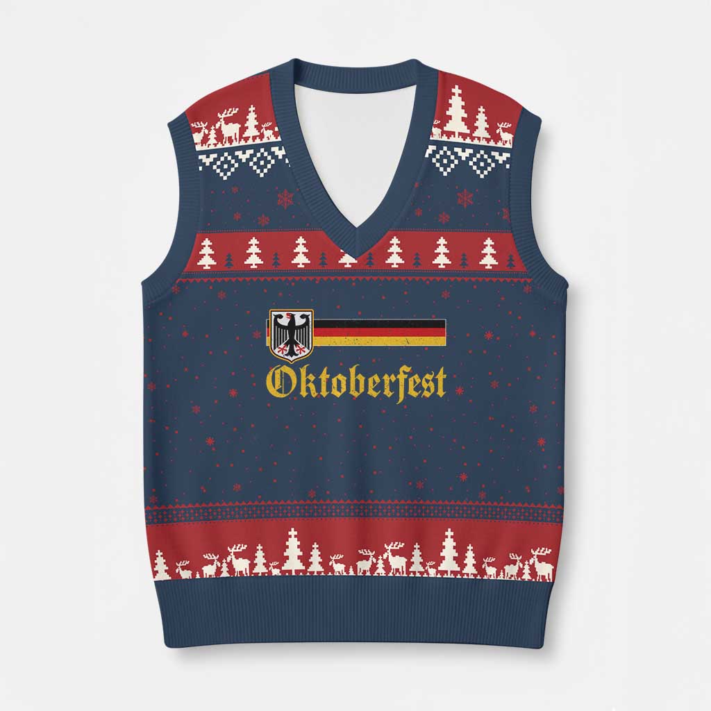 Oktoberfest German Bundesadler Coat of Arms V-Neck Knit Sweater Vest Bavarian Drinking Festival
