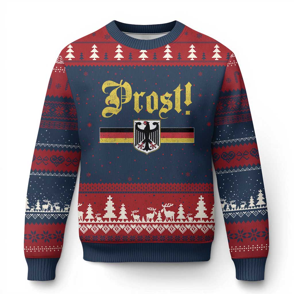 Prost Oktoberfest Beer Drinking Ugly Christmas Sweater German Flag Bundesadler Coat of Arms