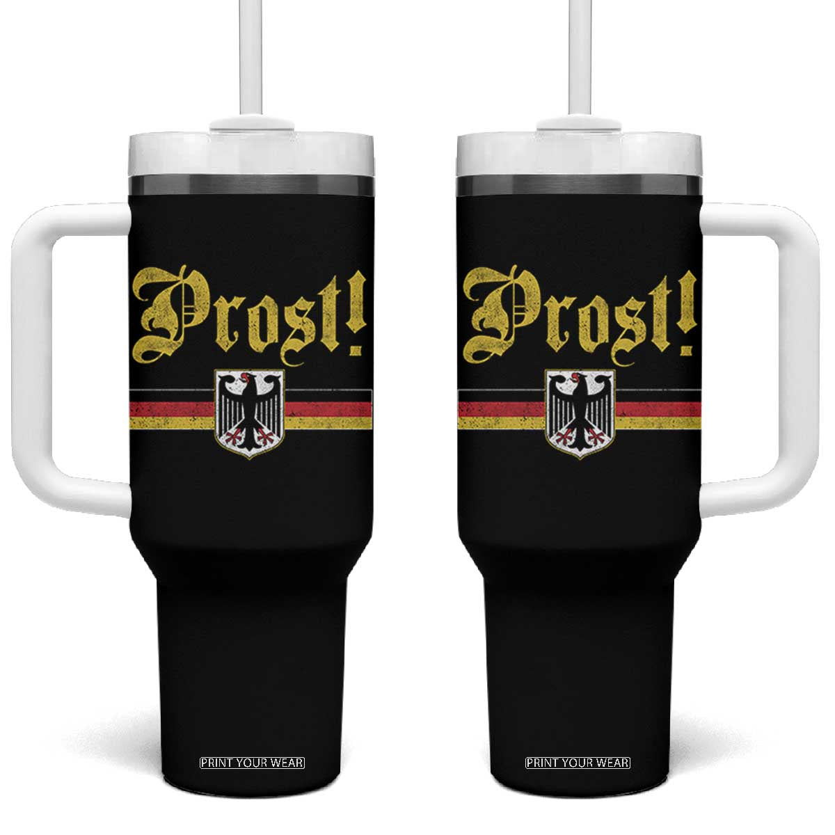Prost Oktoberfest Beer Drinking Tumbler With Handle German Flag Bundesadler Coat of Arms
