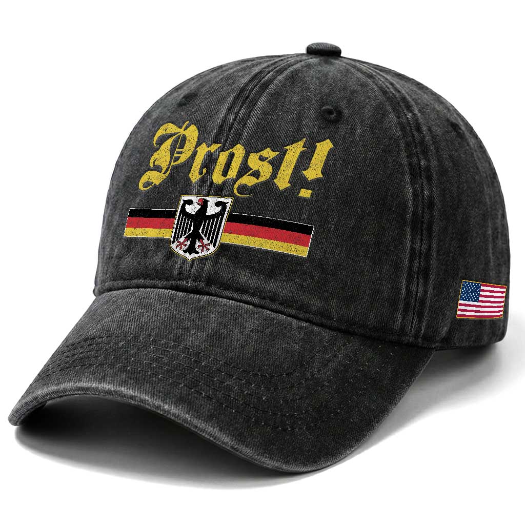 Prost Oktoberfest Beer Drinking Washed Cotton Baseball Cap German Flag Bundesadler Coat of Arms