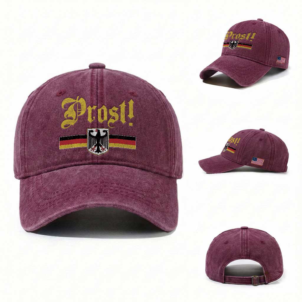 Prost Oktoberfest Beer Drinking Washed Cotton Baseball Cap German Flag Bundesadler Coat of Arms