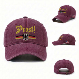 Prost Oktoberfest Beer Drinking Washed Cotton Baseball Cap German Flag Bundesadler Coat of Arms