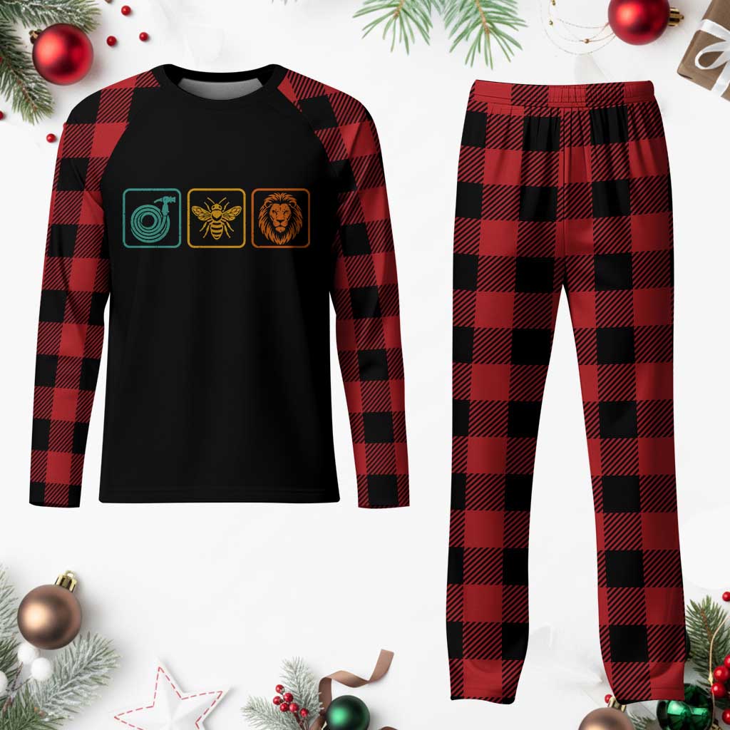 Hose Bee Lion Icons Funny Meme Retro Plaid Pajama Set