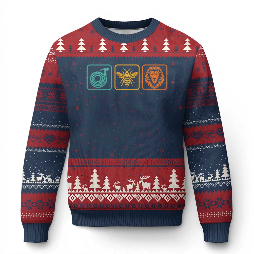 Hose Bee Lion Icons Funny Meme Retro Ugly Christmas Sweater TS11 Navy Red Print Your Wear