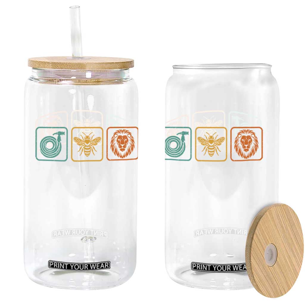 Hose Bee Lion Icons Funny Meme Retro Glass Can