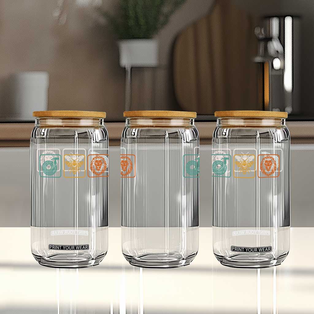 Hose Bee Lion Icons Funny Meme Retro Glass Can