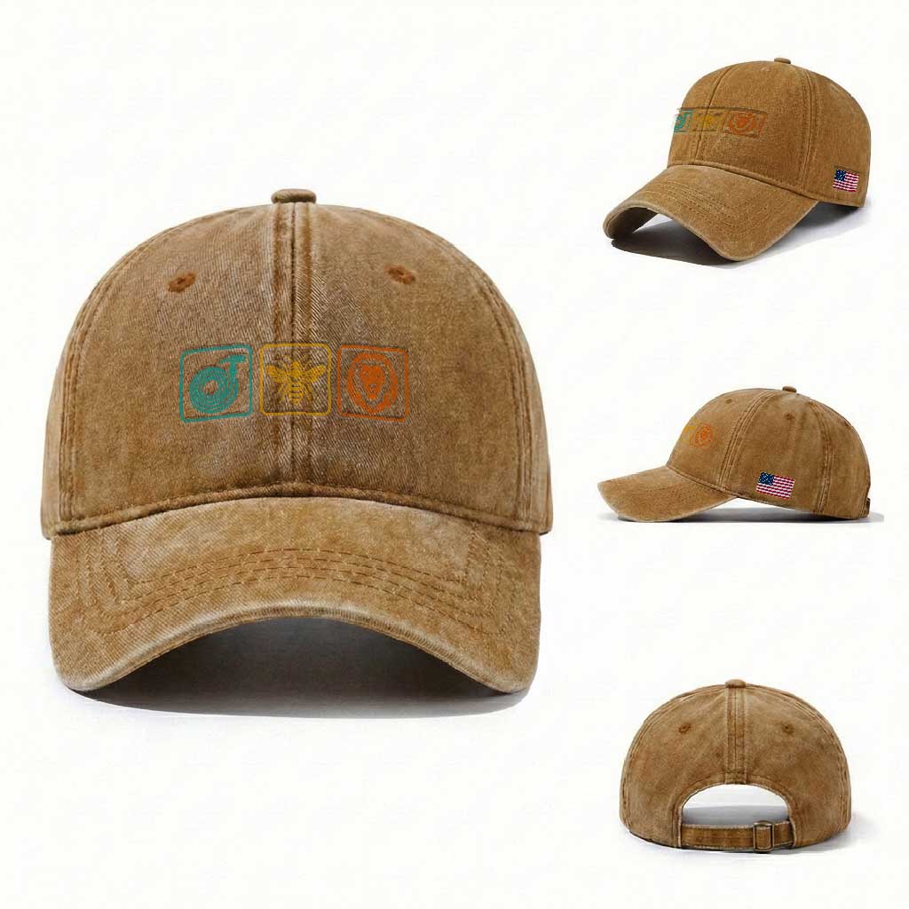 Hose Bee Lion Icons Funny Meme Retro Washed Cotton Baseball Cap