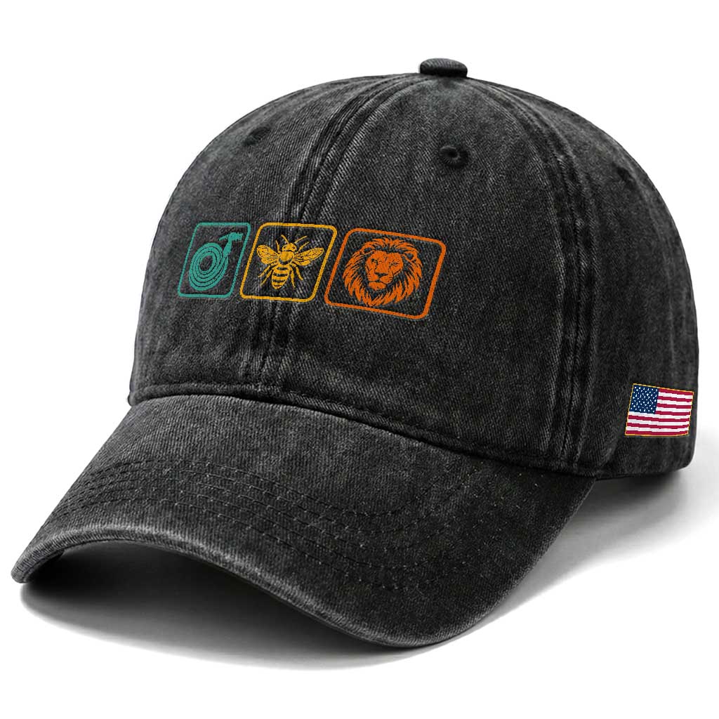 Hose Bee Lion Icons Funny Meme Retro Washed Cotton Baseball Cap