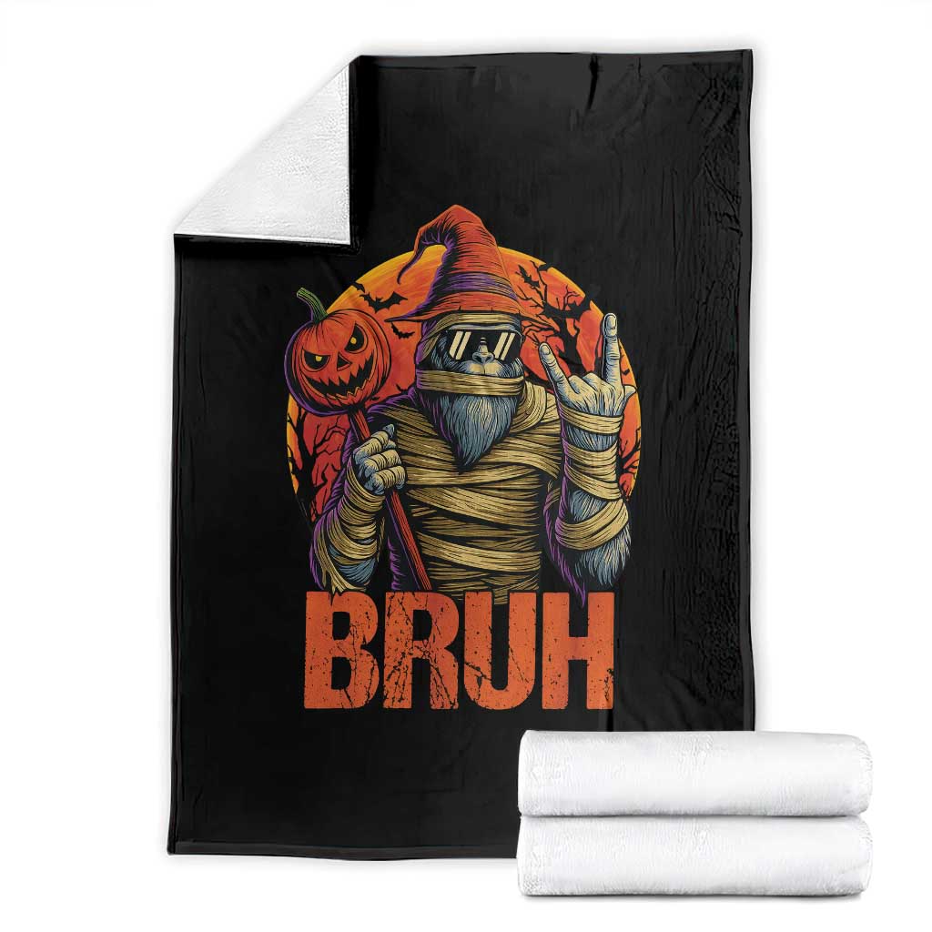 Funny Halloween Bigfoot Throw Blanket Bruh Spooky Mummy Sasquatch Jack O Lantern TS11 Black Print Your Wear