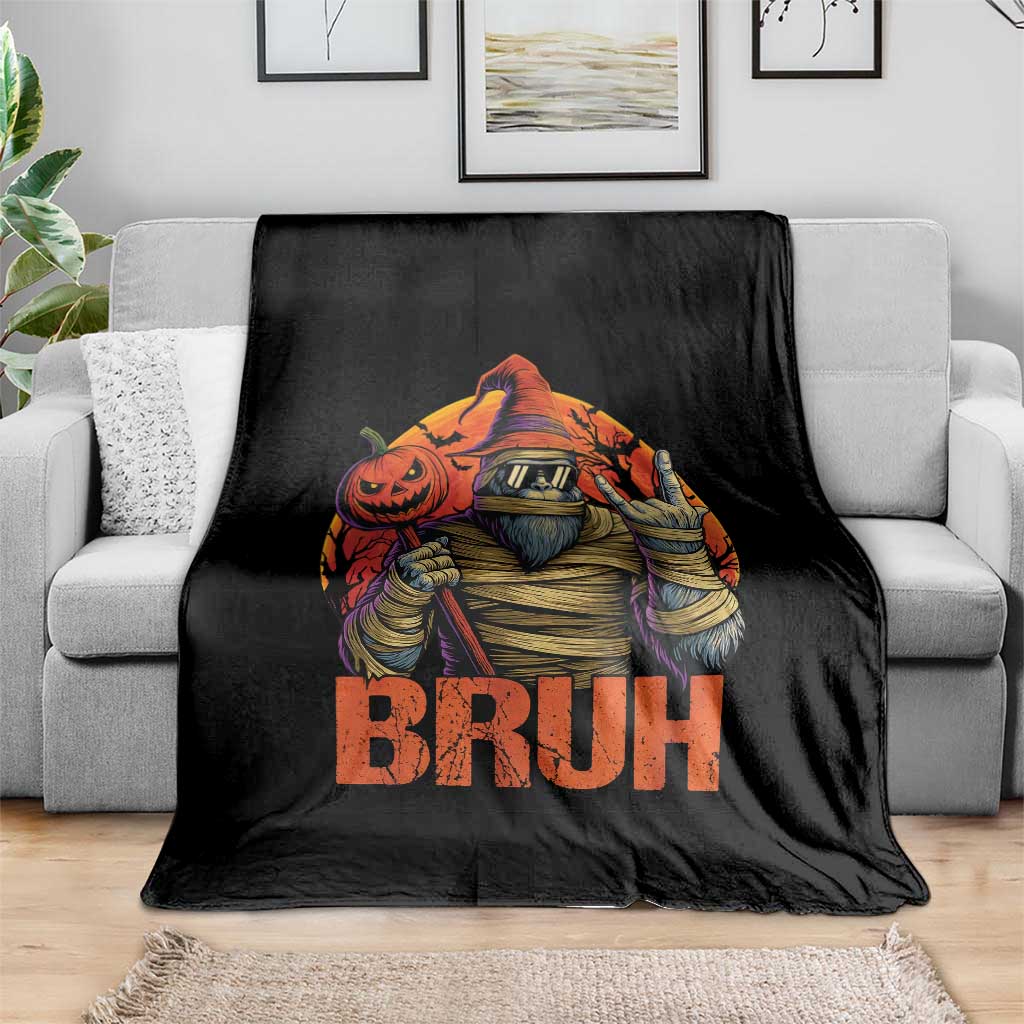 Funny Halloween Bigfoot Throw Blanket Bruh Spooky Mummy Sasquatch Jack O Lantern TS11 Print Your Wear