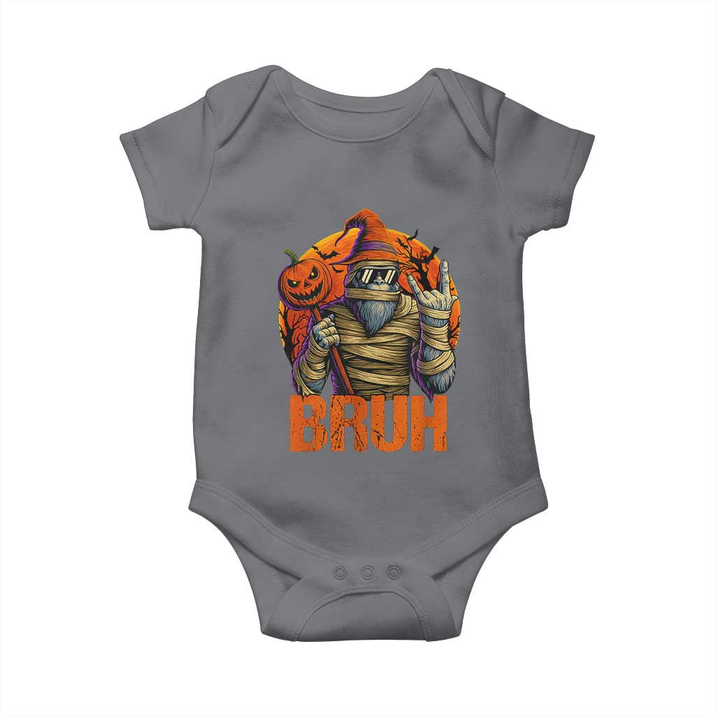 Funny Halloween Bigfoot Baby Onesie Bruh Spooky Mummy Sasquatch Jack O Lantern TS11 Charcoal Print Your Wear