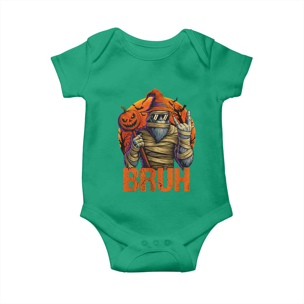 Funny Halloween Bigfoot Baby Onesie Bruh Spooky Mummy Sasquatch Jack O Lantern TS11 Irish Green Print Your Wear