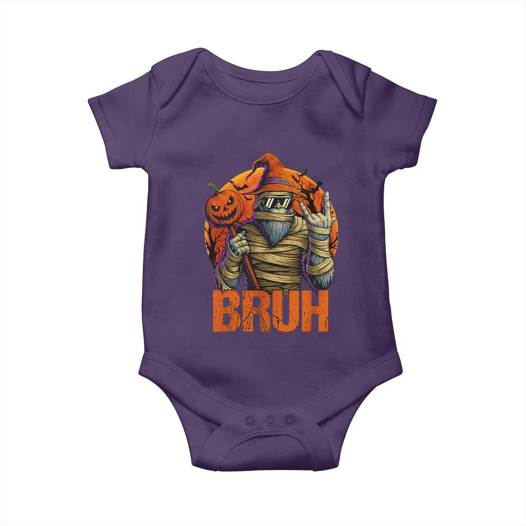 Funny Halloween Bigfoot Baby Onesie Bruh Spooky Mummy Sasquatch Jack O Lantern TS11 Purple Print Your Wear