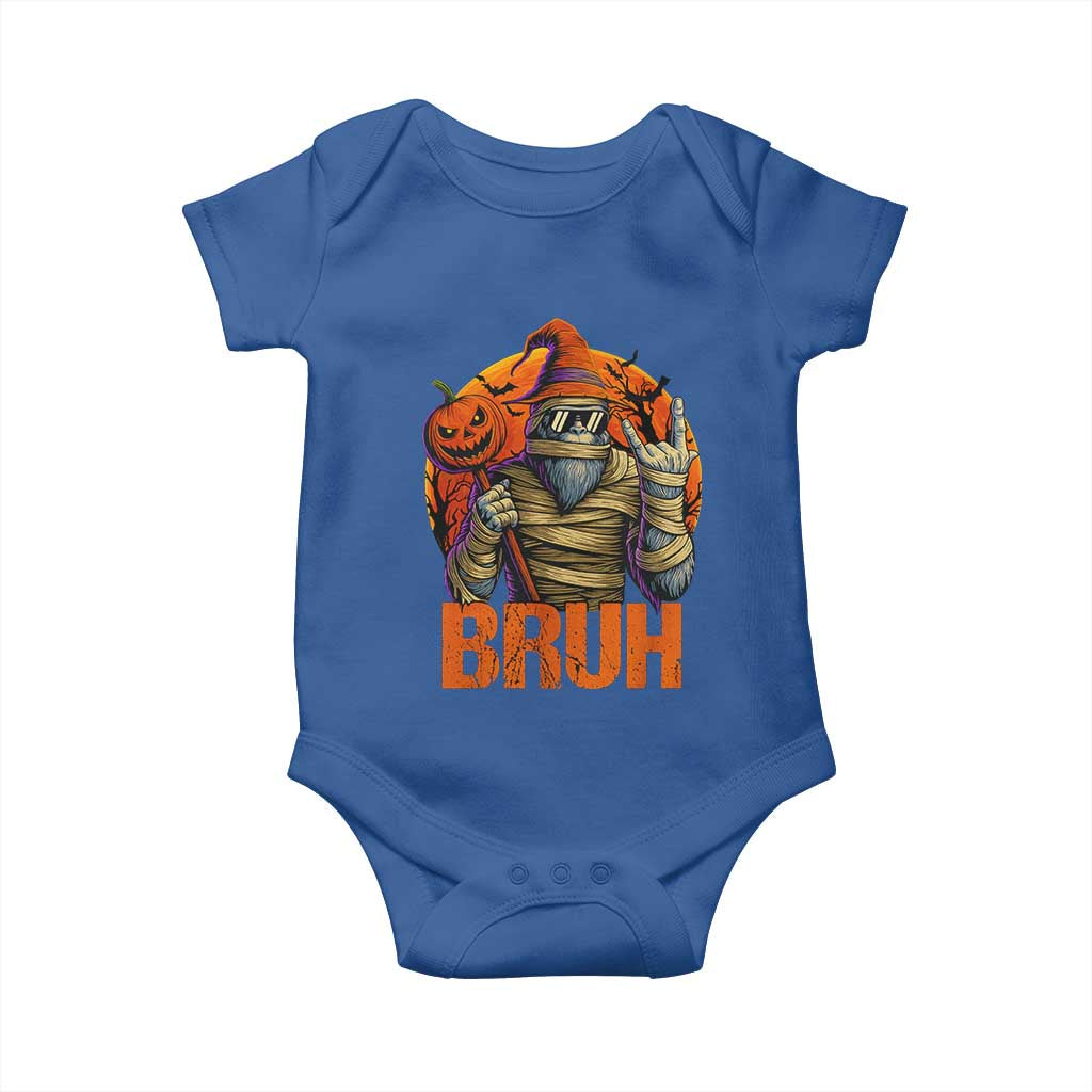Funny Halloween Bigfoot Baby Onesie Bruh Spooky Mummy Sasquatch Jack O Lantern TS11 Royal Blue Print Your Wear