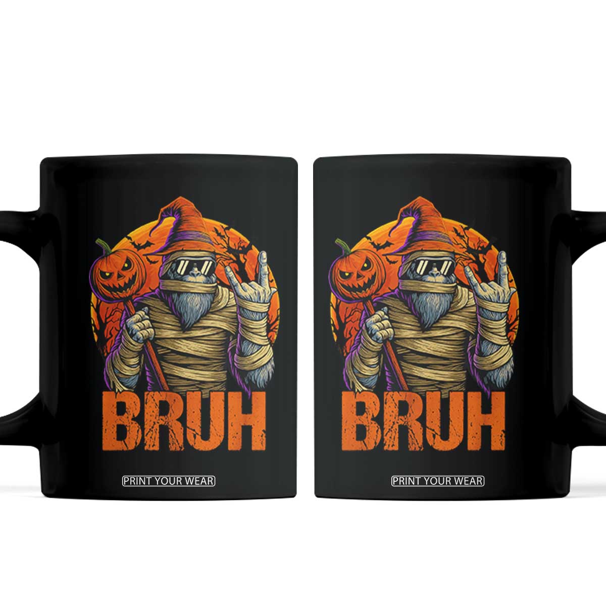 Funny Halloween Bigfoot Coffee Mug Bruh Spooky Mummy Sasquatch Jack O Lantern TS11 Black Print Your Wear