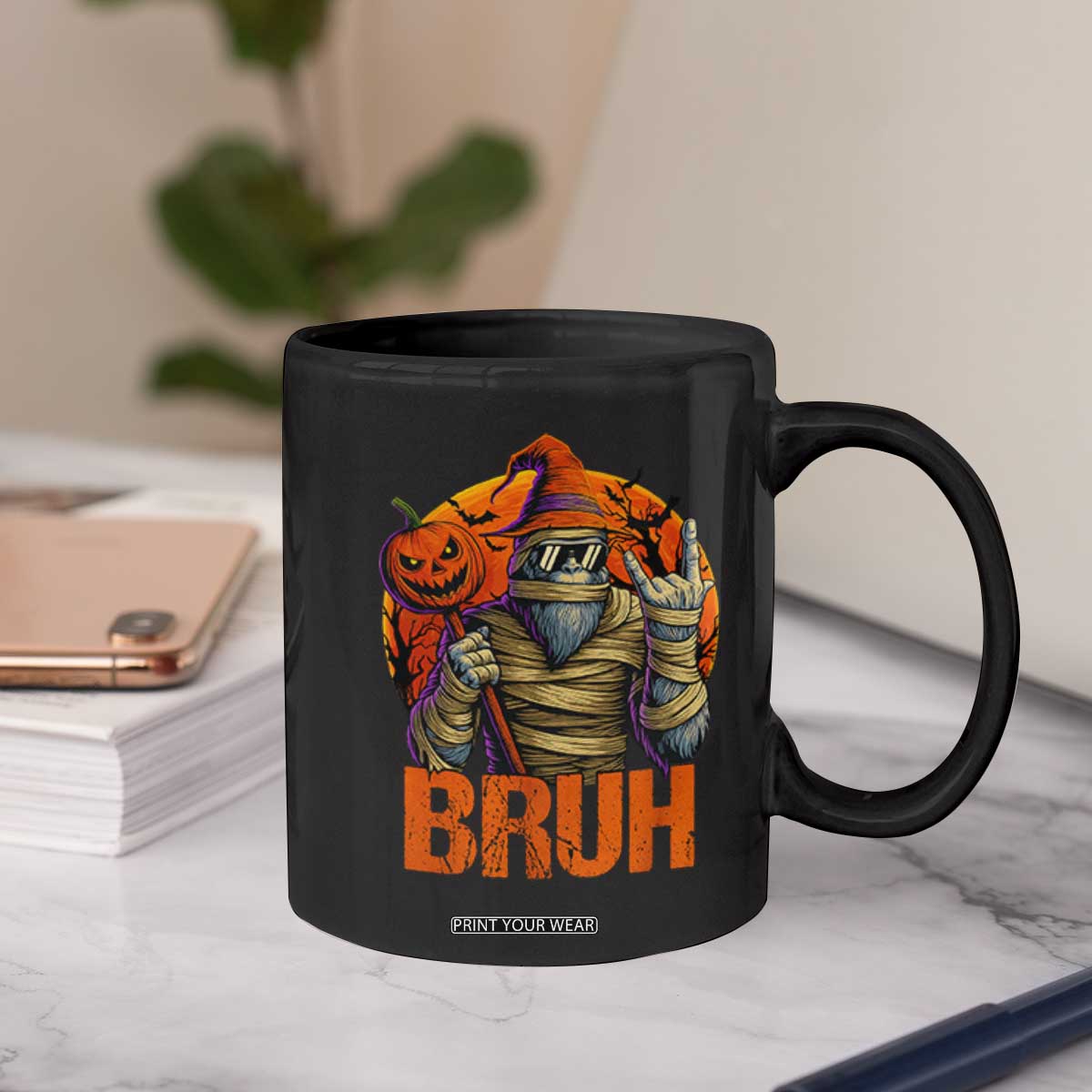 Funny Halloween Bigfoot Coffee Mug Bruh Spooky Mummy Sasquatch Jack O Lantern TS11 Print Your Wear