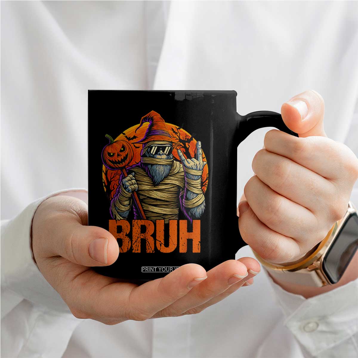 Funny Halloween Bigfoot Coffee Mug Bruh Spooky Mummy Sasquatch Jack O Lantern TS11 Print Your Wear