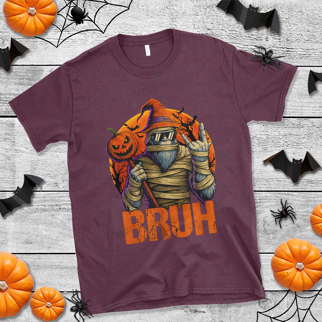 Funny Halloween Bigfoot T Shirt Bruh Spooky Mummy Sasquatch Jack O Lantern TS11 Maroon Print Your Wear