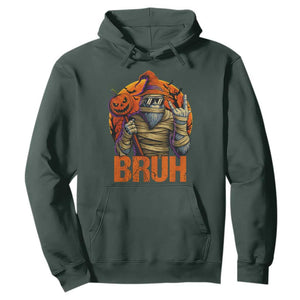 Funny Halloween Bigfoot Hoodie Bruh Spooky Mummy Sasquatch Jack O Lantern TS11 Dark Forest Green Print Your Wear