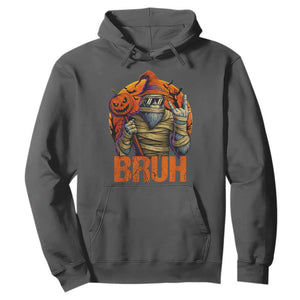 Funny Halloween Bigfoot Hoodie Bruh Spooky Mummy Sasquatch Jack O Lantern TS11 Dark Heather Print Your Wear