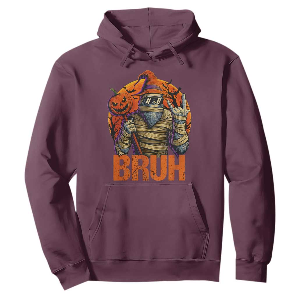 Funny Halloween Bigfoot Hoodie Bruh Spooky Mummy Sasquatch Jack O Lantern TS11 Maroon Print Your Wear