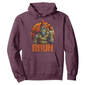 Funny Halloween Bigfoot Hoodie Bruh Spooky Mummy Sasquatch Jack O Lantern TS11 Maroon Print Your Wear