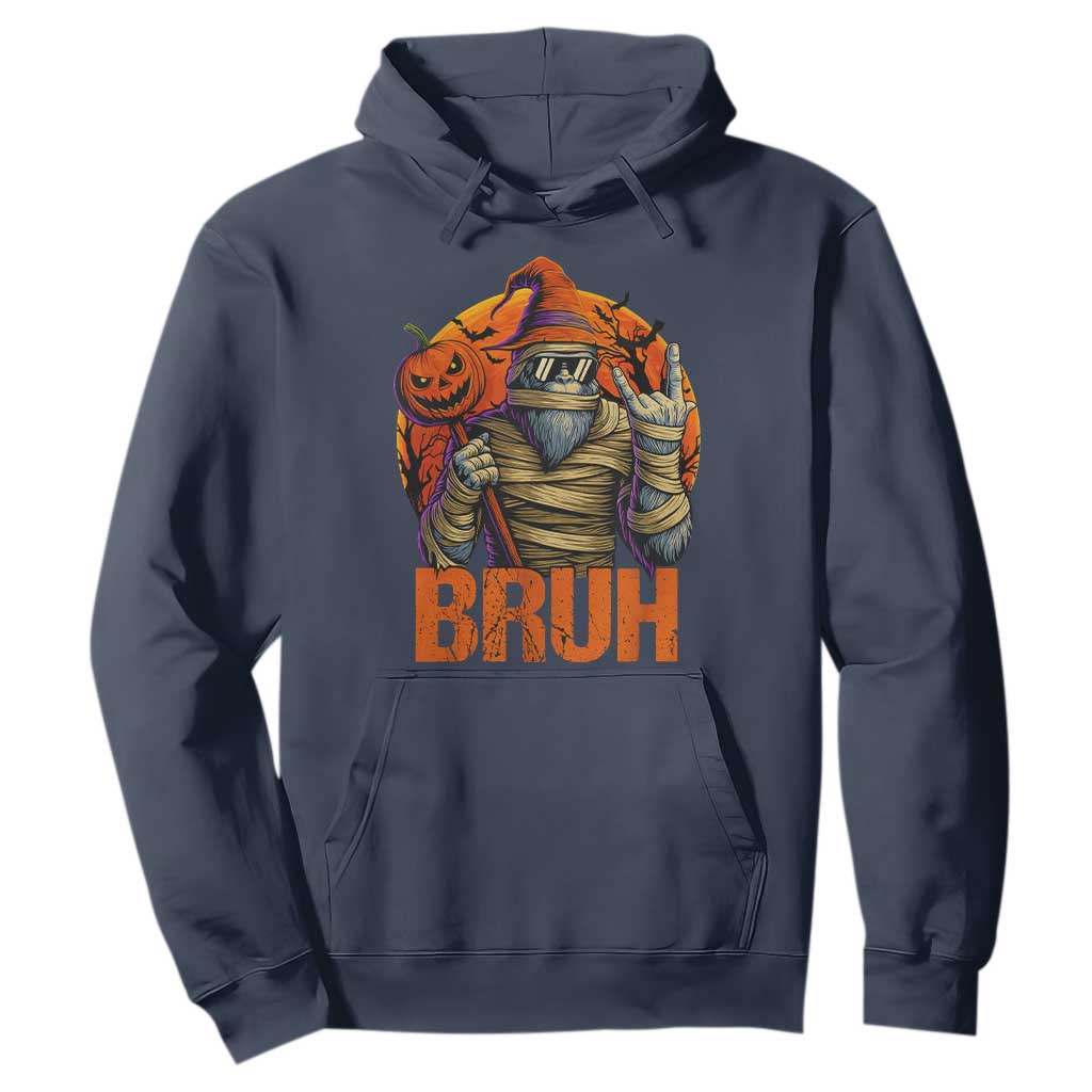 Funny Halloween Bigfoot Hoodie Bruh Spooky Mummy Sasquatch Jack O Lantern TS11 Navy Print Your Wear
