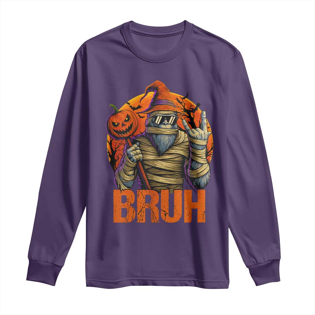Funny Halloween Bigfoot Long Sleeve Shirt Bruh Spooky Mummy Sasquatch Jack O Lantern TS11 Purple Print Your Wear