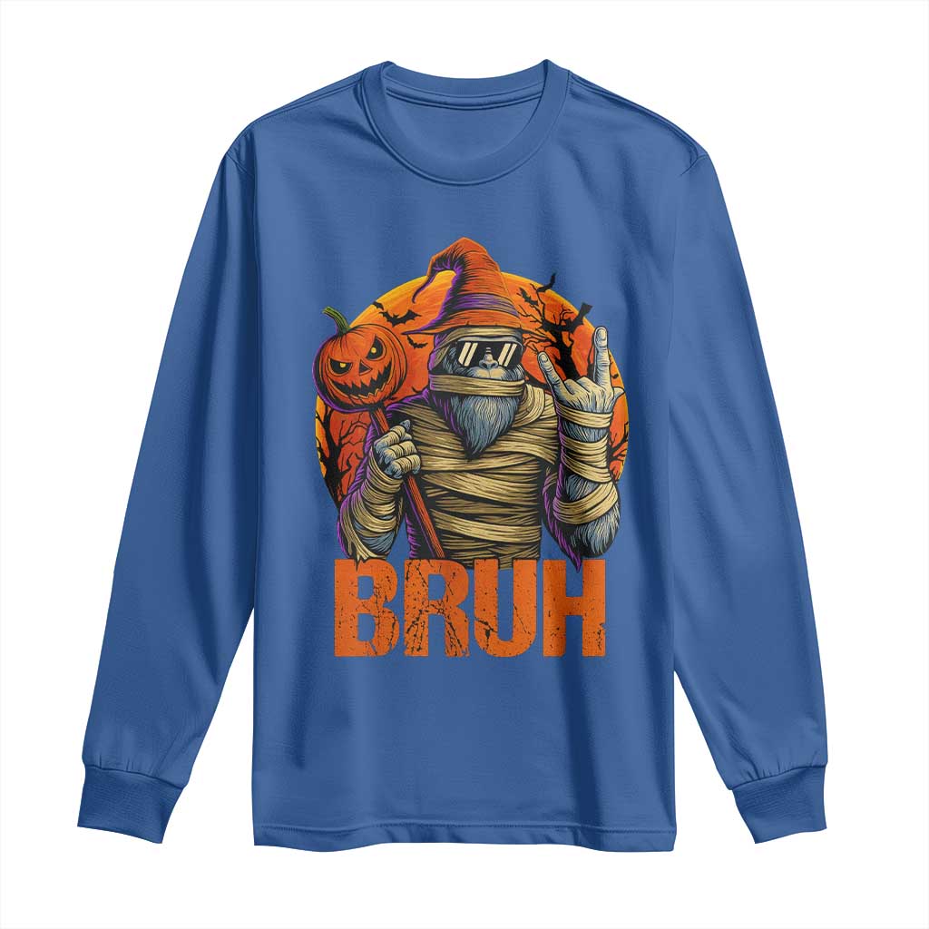 Funny Halloween Bigfoot Long Sleeve Shirt Bruh Spooky Mummy Sasquatch Jack O Lantern TS11 Royal Blue Print Your Wear