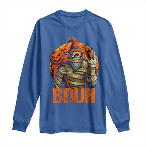 Funny Halloween Bigfoot Long Sleeve Shirt Bruh Spooky Mummy Sasquatch Jack O Lantern TS11 Royal Blue Print Your Wear
