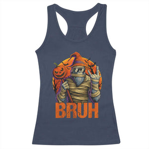 Funny Halloween Bigfoot Racerback Tank Top Bruh Spooky Mummy Sasquatch Jack O Lantern TS11 Navy Print Your Wear