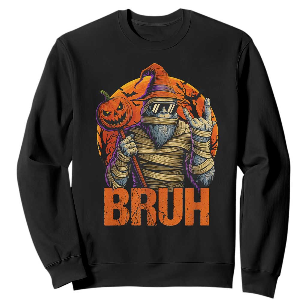 Funny Halloween Bigfoot Sweatshirt Bruh Spooky Mummy Sasquatch Jack O Lantern TS11 Black Print Your Wear