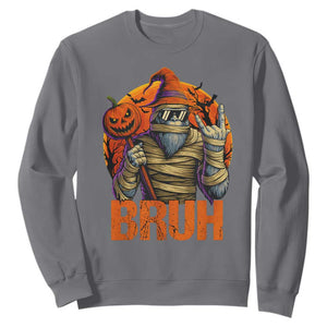 Funny Halloween Bigfoot Sweatshirt Bruh Spooky Mummy Sasquatch Jack O Lantern TS11 Charcoal Print Your Wear