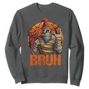 Funny Halloween Bigfoot Sweatshirt Bruh Spooky Mummy Sasquatch Jack O Lantern TS11 Dark Heather Print Your Wear