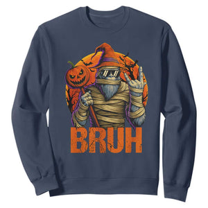 Funny Halloween Bigfoot Sweatshirt Bruh Spooky Mummy Sasquatch Jack O Lantern TS11 Navy Print Your Wear