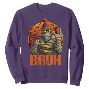 Funny Halloween Bigfoot Sweatshirt Bruh Spooky Mummy Sasquatch Jack O Lantern TS11 Purple Print Your Wear