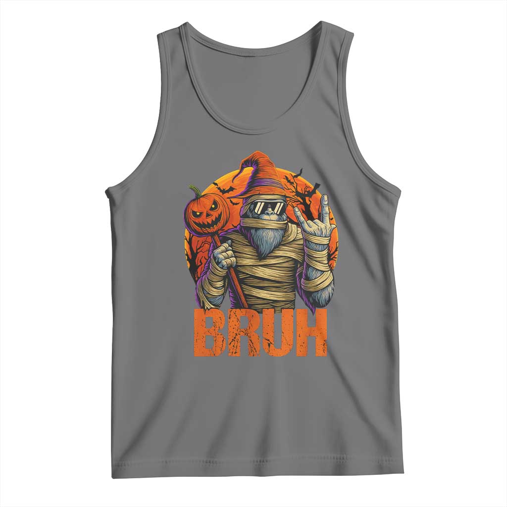 Funny Halloween Bigfoot Tank Top Bruh Spooky Mummy Sasquatch Jack O Lantern TS11 Black Heather Print Your Wear