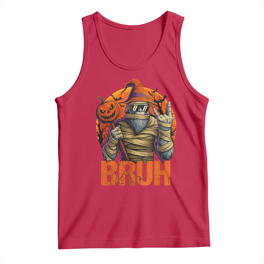 Funny Halloween Bigfoot Tank Top Bruh Spooky Mummy Sasquatch Jack O Lantern TS11 Red Print Your Wear