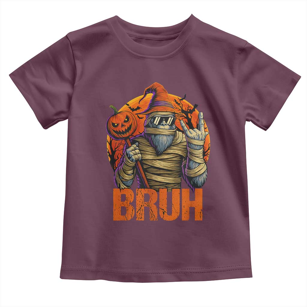 Funny Halloween Bigfoot Toddler T Shirt Bruh Spooky Mummy Sasquatch Jack O Lantern TS11 Maroon Print Your Wear