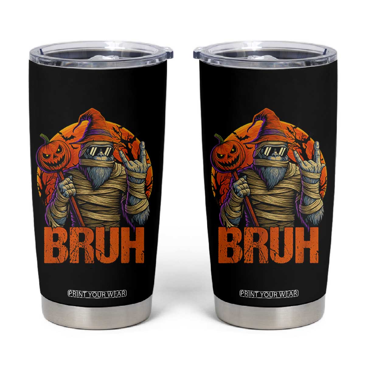 Funny Halloween Bigfoot Tumbler Cup Bruh Spooky Mummy Sasquatch Jack O Lantern TS11 Black Print Your Wear