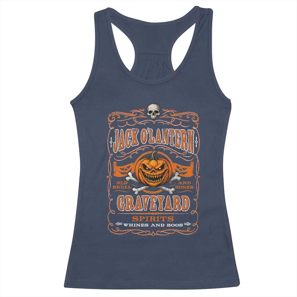Halloween Jack O Lantern Racerback Tank Top Scary Skull Pumpkin Face TS11 Navy Print Your Wear